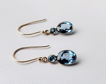 14k Yellow Gold Swiss Blue Topaz Earrings, Natural Swiss BlueTopaz Earrings, December Birthstone, Christmas Gift, Swiss BlueTopaz Jewelry