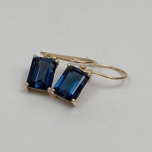 Natural London Blue Topaz Earrings, 14K Solid Yellow Gold Earrings, December Birthstone Earrings, Christmas Gift, Blue Topaz Jewelry