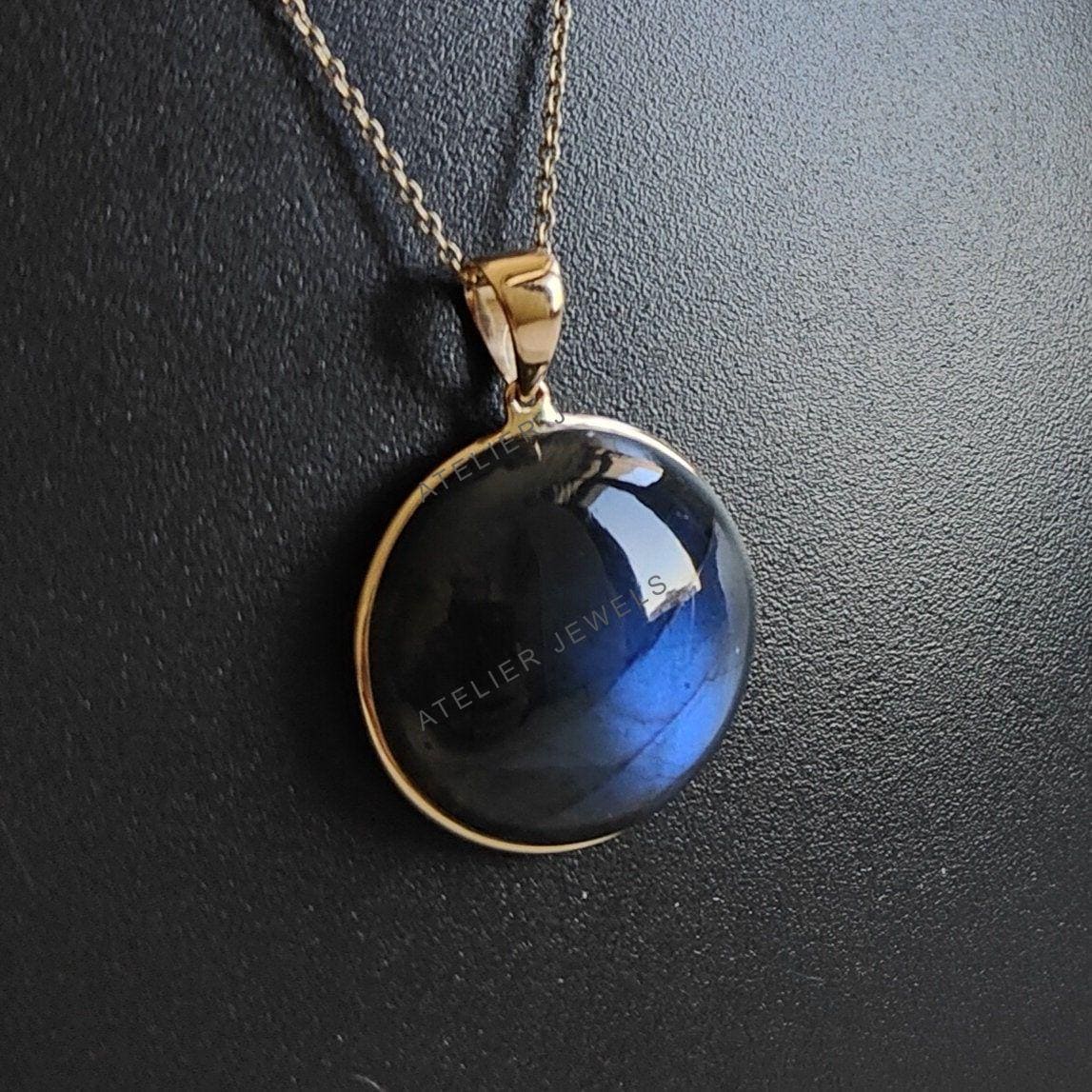 14Kゴールド天然ラウンドラブラドライトペンダント、8月の誕生石ジュエリー - Etsy 日本 ローズゴールド 射手座 星座 12月誕生石 ペンダントネックレス - ゴールドの純度:10K、ペンダント/ネックレスオプション:16