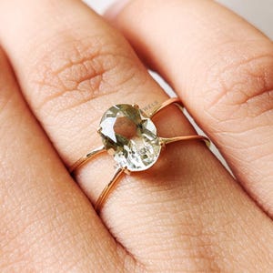 Natural Green Amethyst Ring, 14K Solid Yellow Gold Ring, February Birthstone Ring, Dainty Green Amethyst Jewelry, Christmas Present
