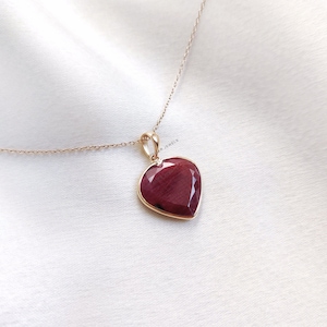 Natural Ruby Heart Pendant, 14K Solid Yellow Gold Ruby Pendant, July Birthstone Pendant, Natural Ruby Jewelry, Valentines Day Present