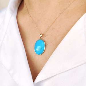 Natural Arizona Turquoise Pendant, 14K Solid Yellow Gold Turquoise Pendant, December Birthstone, Sleeping Beauty Turquoise Pendant
