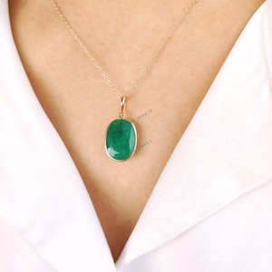 Natural Emerald Pendant, 14K Solid Yellow Gold Emerald Pendant, May Birthstone Pendant, Bezel Pendant, Emerald Jewelry, Christmas Present