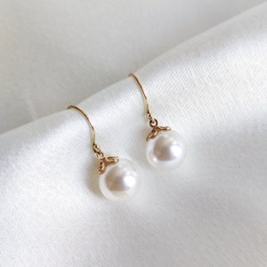 14K Gold Natural Pearl Earrings, Solid Yellow Gold Pearl Drop Earrings, June Birthstone Earrings, White Pearl Jewelry, Christmas Present