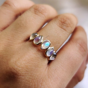 Natural Rainbow Moonstone Ring, 14K Solid Yellow Gold Moonstone Ring, Blue Moonstone Ring, Bezel Set Ring, June Birthstone, Stackable Ring