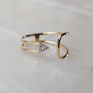 14K Yellow Gold Diamond Ring, Alternative Engagement Ring, Diamonds Solid 14K Yellow Gold Ring, Valentine Gift, Diamond Jewelry
