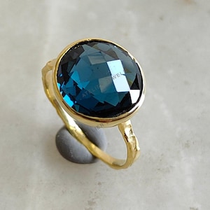 Natural London Blue Topaz Ring, 14K Solid Yellow Gold Blue Topaz Ring, December Birthstone Ring, Wedding Gifts, London Blue Topaz Jewelry