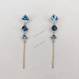 Natural London Blue Topaz & Swiss Blue Topaz Earrings, 14K Solid Yellow Gold Blue Topaz Earrings, December Birthstone, Anniversary Present