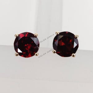 Natural Garnet Earrings, 14K Solid Yellow Gold Garnet Earrings, January Birthstone Earrings, Stud Earrings, Round Earrings, Christmas Gift