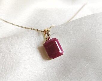 Natürlicher Rubin Achteck Anhänger, 14K Gelbgold, Juli Geburtsstein