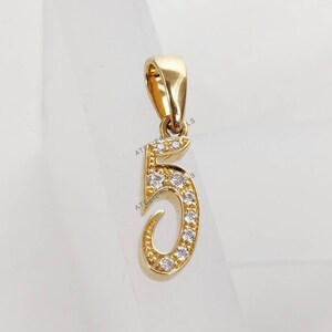 14k Solid Gold Charm Pendant, 5 Number Charm Diamond Pendant Necklace, Solid Gold Diamond Pendant, Numerical Pendant No 5, Birthday Gift
