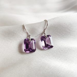 Natural Purple Amethyst Earrings, 14K Solid White Gold Amethyst Earrings, February Birthstone, Christmas Present, Purple Amethyst Jewelry