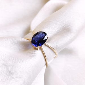 Natural Iolite Ring, 14K Solid Yellow Gold Iolite Ring, Iolite Cross Ring, September Birthstone Ring, Iolite Jewelry, Statement Ring