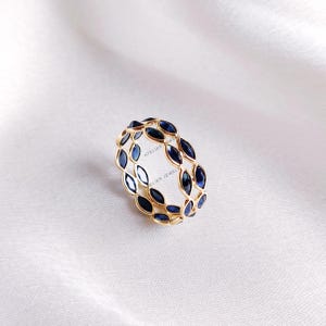 Natural Blue Sapphire Ring, 14K Solid Yellow Gold Blue Sapphire Ring, September Birthstone Ring, Bezel Set Eternity Ring, Christmas Present