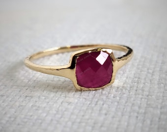 Natural Ruby Ring, 14K Solid Yellow Gold, July Birthstone
