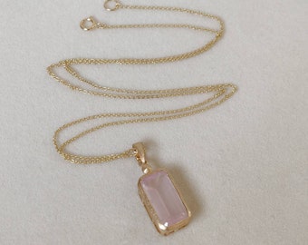 Natural Rose Quartz Pendant, 14K Solid Yellow Gold Rose Quartz Pendant, January Birthstone Pendant, Bezel Pendant, Octa Pendant,