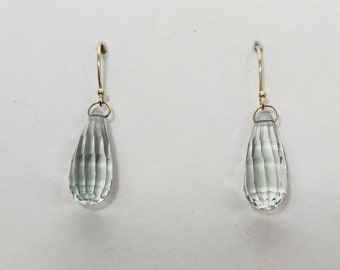 Natural Green Amethyst Earrings, 14K Solid Yellow Gold Green Amethyst Earrings, February Birthstone Earrings, Drop Earring, Christmas Gift