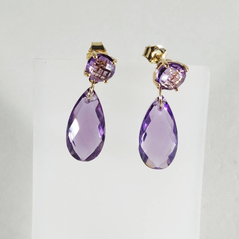 14k yellow gold jewelry,14k yellow gold earrins Natural Amethyst gemstones set in solid 14K yellow gold earrings for Women