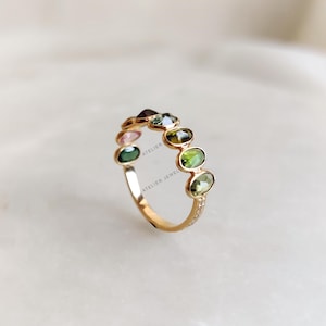 Natural Multi Tourmaline & Diamond Ring, 14K Solid Yellow Gold Multi Tourmaline Ring, October Birthstone Ring, Christmas Present