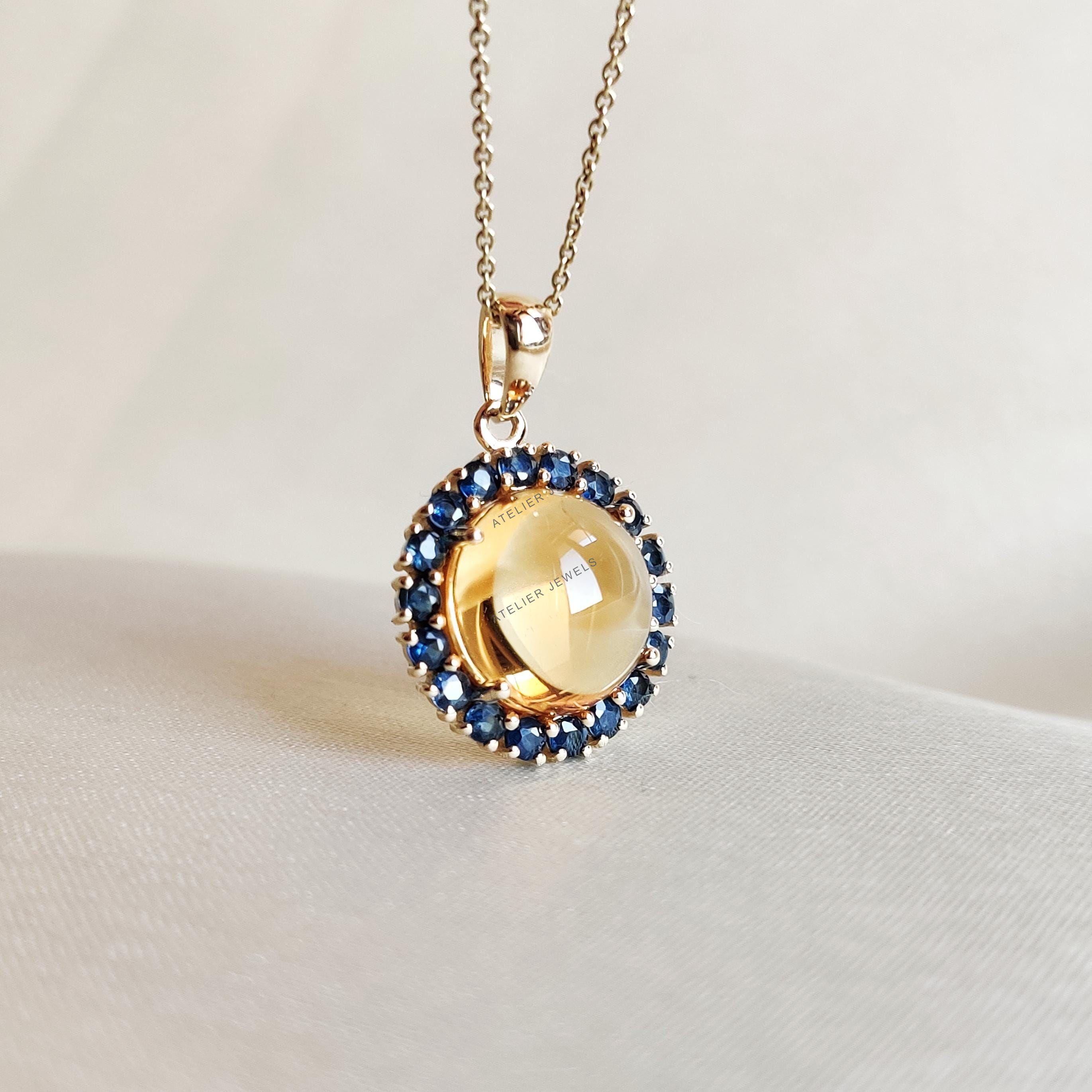 14Kイエローゴールド シトリン ブルーサファイア ペンダント マルチ