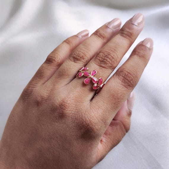 天然ルビーエタニティリング、14Kソリッドゴールドリング、天然ルビー