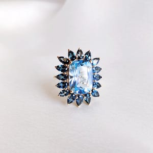 Natural Sky Blue Topaz & London Blue Topaz Ring, 14K Yellow Gold Blue Topaz Ring, Wedding Ring, December Birthstone, Blue Topaz Jewelry