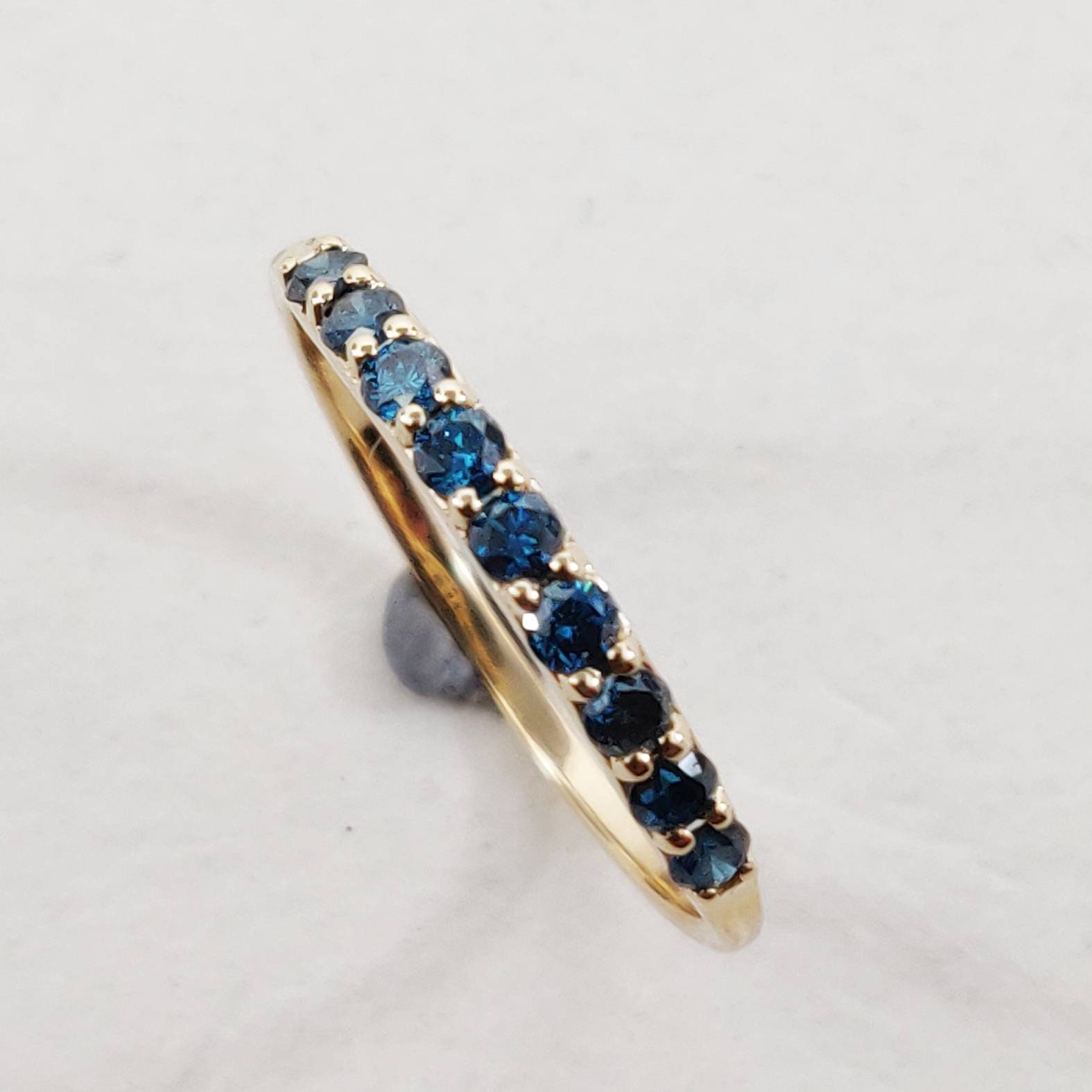 14K Gold Natural Blue Diamond Ring Blue Diamond Eternity Band Solid Yellow Gold Half Infinity Ring Dainty Engagement Ring Christmas Gift Etsy Ireland