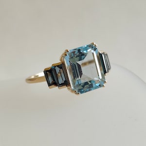 Natural Sky Blue & London Blue Topaz Ring, 14K Solid Yellow Gold Blue Topaz Ring, December Birthstone, Blue Topaz Jewelry, Cocktail Ring