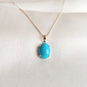 Natural Arizona Turquoise Pendant, 14K Solid Yellow Gold Turquoise Pendant, December Birthstone Pendant, Sleeping Beauty Turquoise Pendant