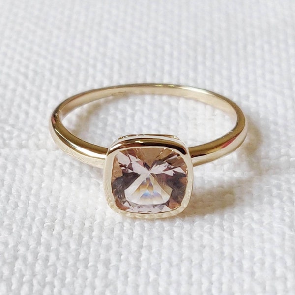 14K Gold Natural Morganite Ring, 14K Solid Rose Gold Ring, Morganite Ring, November Birthstone, Dainty Rings, Valentine Gifts