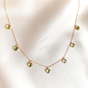Natural Peridot Heart Necklace, 14K Solid Yellow Gold Charm Necklace, August Birthstone Necklace, Christmas Present, Dainty Peridot Jewelry