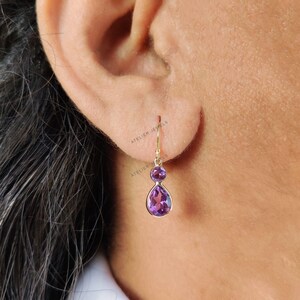 Natural Purple Amethyst Earrings, 14K Solid Yellow Gold Earrings, February Birthstone, Dainty Amethyst Earrings, Gemstone Drop Earring