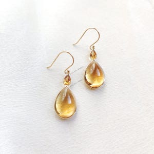 Natural Citrine Earrings, 14K Solid Yellow Gold Earrings, November Birthstone Earrings, Citrine Jewelry,  Daingty Citrine Tear Drop Earrings