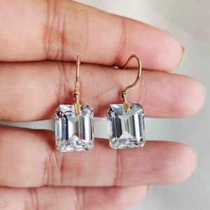 Natural White Topaz Earrings, 14K Solid Yellow Gold White Topaz Earrings, December Birthstone, Christmas Present, White Topaz Jewelry