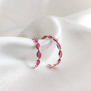 14K Gold Natural Ruby Hoop Earrings, Solid Gold Ruby Earrings, Dainty Gemstone Hoop Earrings, July Bisrthstone, Valentines Day Present