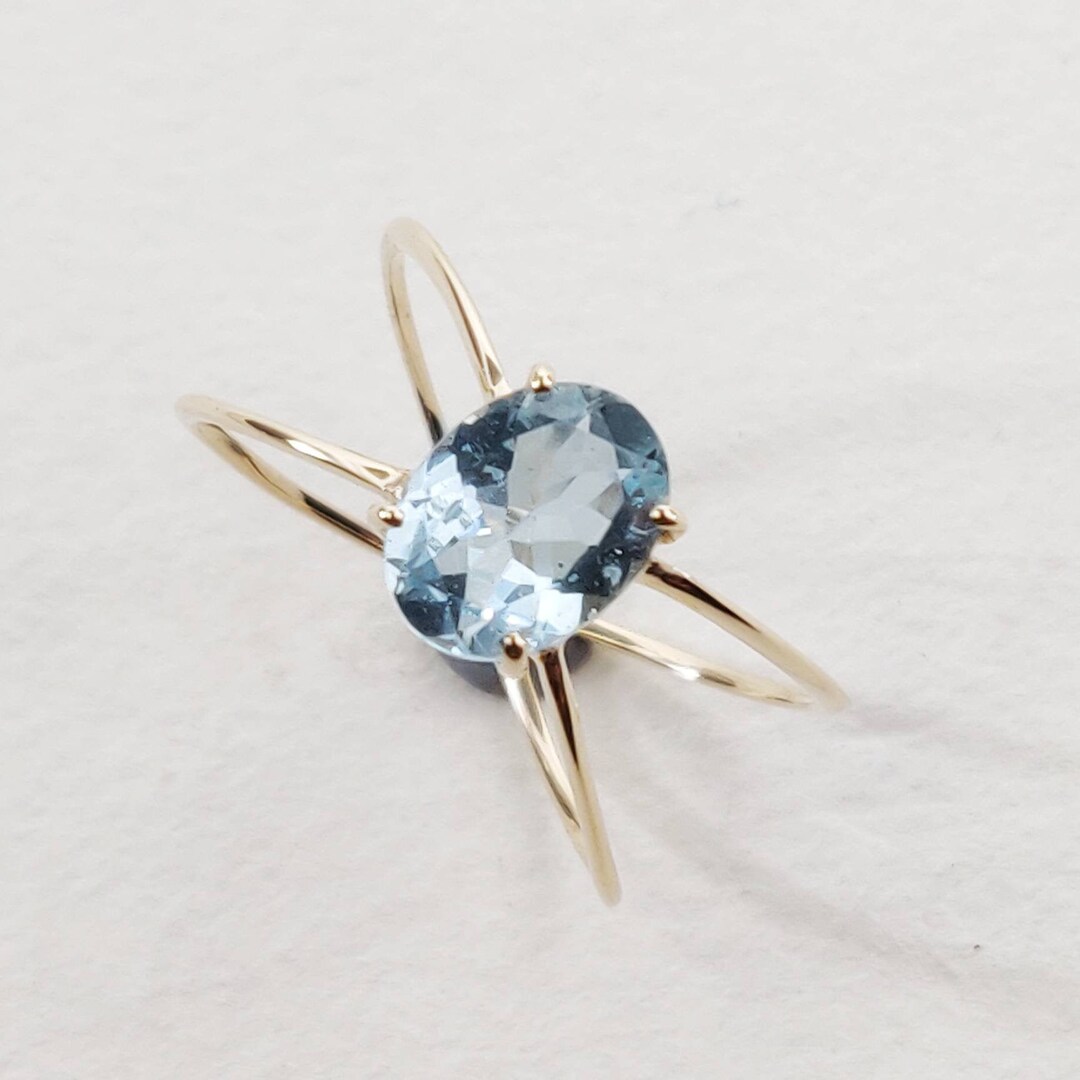 14K Gold Natural Aquamarine Ring, 14K Solid Yellow Gold Ring ...