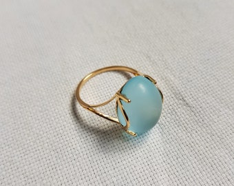 14K Gold  Frosted Sky Blue Topaz ring, Frosted Sky Blue Topaz Solid 14K Yellow Gold Ring, December Birthmonth, Blue Topaz Jewelry
