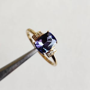 Natural Tanzanite and Diamond Ring, 14K Solid Yellow Gold Tanzanite & Diamond Ring, December Birthstone, Dainty Ring, Engagement Ring