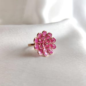 Natural Ruby Flower Ring, 14K Solid Gold Ring, Ruby & Diamond Ring, July Birthstone Ring, Dainty Ruby Bezel Ring, Flower Shape Ruby Ring