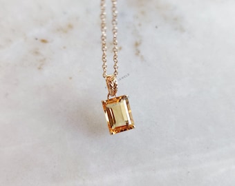Natural Citrine Pendant, 14K Solid Yellow Gold, November Birthstone