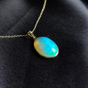 Natural Ethiopian White Opal Pendant, 14K Solid Yellow Gold Opal Pendant, October Birthstone Pendant, Christmas Gift, Opal Jewelry