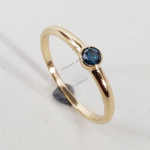 14K Gold Natural Blue Diamond Ring, Solid Yellow Gold Diamond Ring, Fine Cut Blue Diamond Dainty Ring, Engagement Ring, Christmas Present