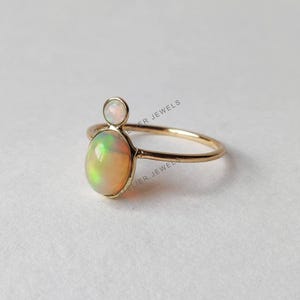 14K Gold Natural Opal Ring, Natural Ethiopian Opal 14K Yellow Gold, October Birthstone, Dainty Ring, Gifts For Her, Engagement Ring