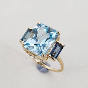 Natural Sky Blue Topaz & London Blue Topaz Ring, 14K Solid Yellow Gold Blue Topaz Ring, December Birthstone Ring, Blue Topaz Jewelry