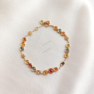 Natural Multi Sapphire Charm Bracelet, 14K Solid Gold Gemstone Bracelet, Dainty Multi Sapphire Bracelet, September Birthstone Bracelet