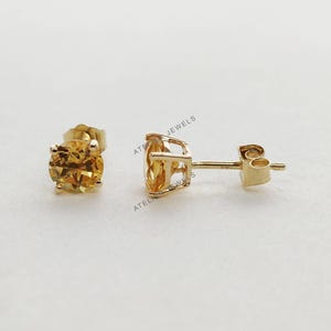 Natural Citrine Earrings, Citrine 14K Solid Yellow Gold Earring, November Birthstone Earrings, Stud Earrings, Citrine Jewelry