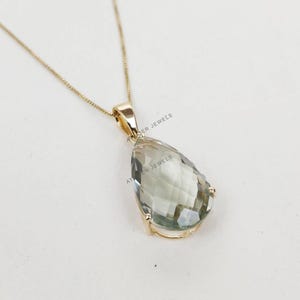 Natural Green Amethyst Pendant, 14K Solid Yellow Gold Pendant, Green Amethyst Jewelry, February Birthstone, Pear Pendant, Anniversary Gift