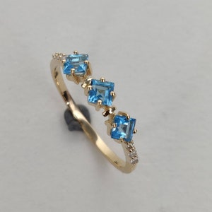 Natural Swiss Blue Topaz & Diamond Ring, 14K Solid Yellow Gold Blue Topaz Diamond Ring, December Birthstone, Christmas Gift, Topaz Jewelry