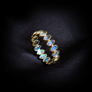Natural Rainbow Moonstone Ring, 14K Solid Yellow Gold Rainbow Moonstone Ring, June Birthstone Ring, Infinity Bezel Set Ring, Christmas Gift