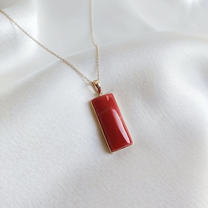 Natural Coral Pendant, 14K Solid Yellow Gold Coral Pendant, Christmas Present, April Birthstone Pendant, Coral Jewelry, Bezel Pendant